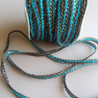 Bronze Braided Sequins Trim With Purple / Blue / Pink Sequins, Approx. 6 mm wide, Trim by 3 yards